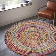 Boho jute chindi Round Rug Hand Woven Bohemian Round Rag Rug Meditation Mat