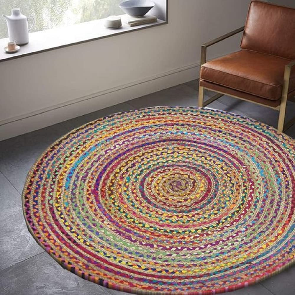 Reversible Round Braided Rug Cotton Chindi Yoga Meditation Mat Handmade  Floor Rugs, Braided Rugs, Beautiful Traditional, Room Decor Carpet 