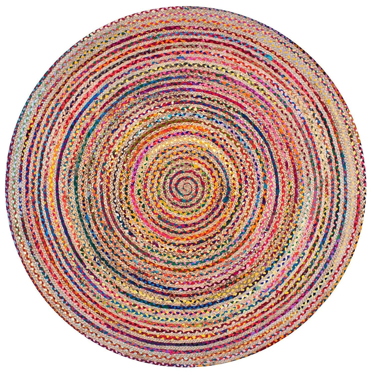 Boho jute chindi Round Rug Hand Woven Bohemian Round Rag Rug Meditation Mat