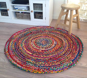 Boho jute chindi Round Rug Hand Woven Bohemian Round Rag Rug Meditation Mat