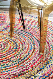 Boho jute chindi Round Rug Hand Woven Bohemian Round Rag Rug Meditation Mat