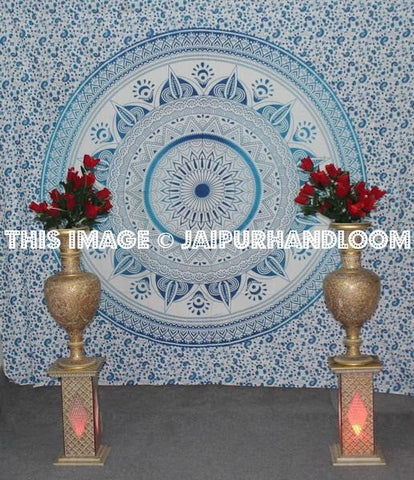 Boho wall tapestry blue Queen Cotton Mandala Bedding Blanket Bedspread-Jaipur Handloom