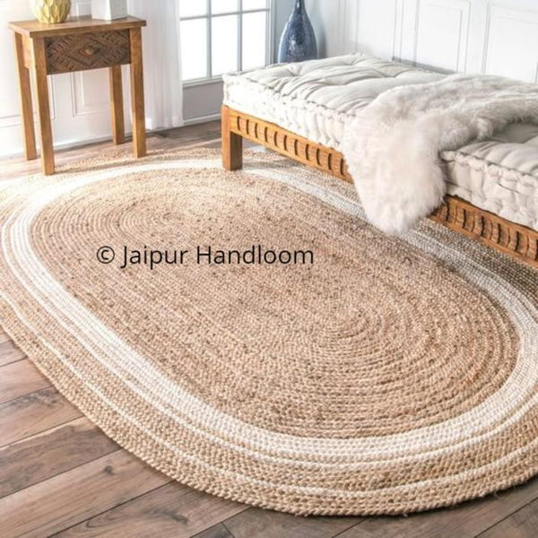 Braided Jute RAG RUG, Bohemian Braided Accent Area Carpet, Jute Bathroom Rugs 3 X 5 feet-Jaipur Handloom