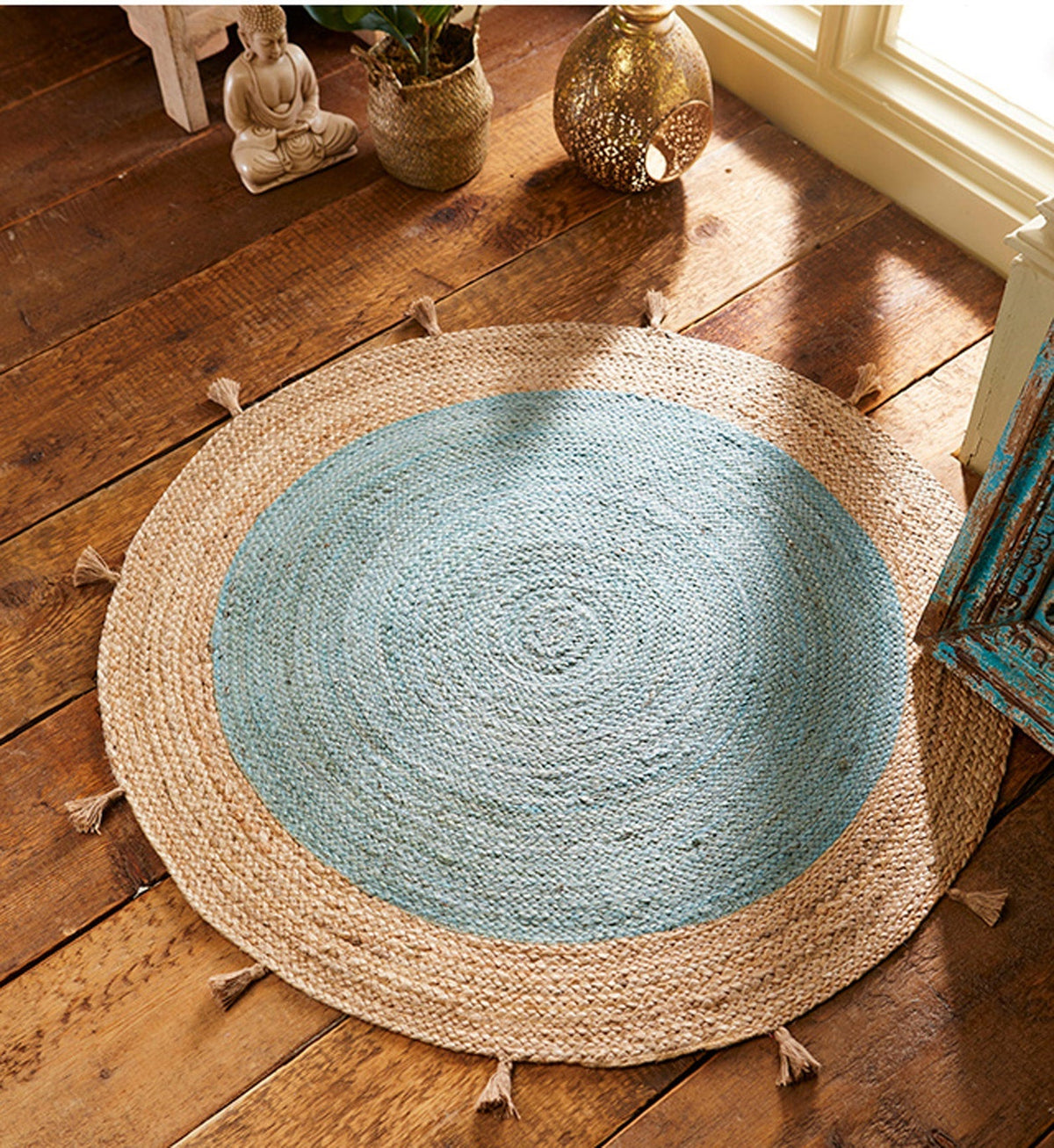 Braided Jute Round Rugs - Buy round jute Rugs with tassels in India - Jaipur Handloom