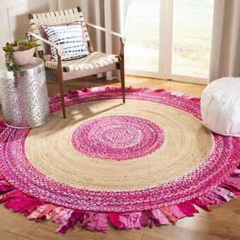 Braided Natural Jute Chindi Mix 6 Feet Round Area Rug for Living Room & Bedroom | Jaipur Handloom