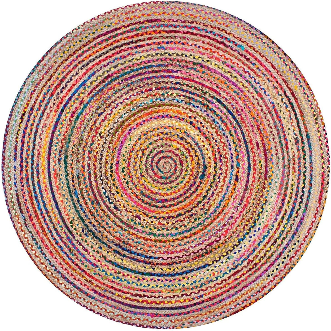 Braided Round Rug Multi Cotton Chindi jute round Rug Floor Mat Boho Rugs