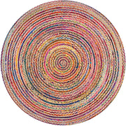 Braided Round Rug Multi Cotton Chindi jute round Rug Floor Mat Boho Rugs