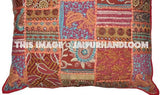 Brown 24x24" Embroidered Sofa Pillows Indian Patchwork Bedroom Shams-Jaipur Handloom