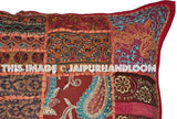 Brown 24x24" Embroidered Sofa Pillows Indian Patchwork Bedroom Shams-Jaipur Handloom