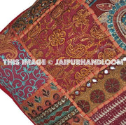 Brown 24x24" Embroidered Sofa Pillows Indian Patchwork Bedroom Shams-Jaipur Handloom