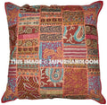 Brown 24x24" Embroidered Sofa Pillows Indian Patchwork Bedroom Shams-Jaipur Handloom