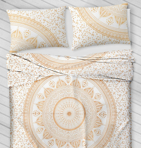 Brown cotton king mandala bed cover and 2 matching pillows-Jaipur Handloom