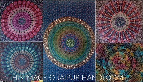 Bulk tapestries hippie - 5 pcs lot - Twin Size Mandala Throws-Jaipur Handloom