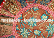 Burgundy Bohemian Vintage Patchwork Indian Pouf Round Ottoman-Jaipur Handloom