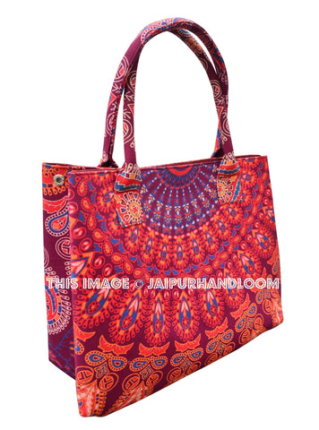 Ramdev Handicrafts Pink Indian Handmade Cotton Boho Travel Bag Weekender Bag  Storage Bag