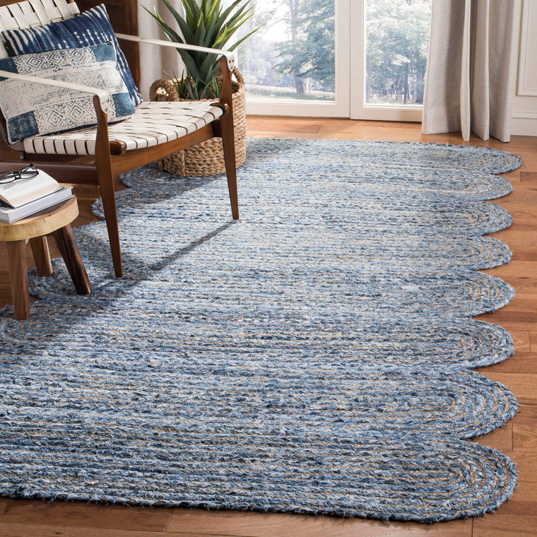 Denim Rug Runner, Denim Jute Rug, Braided Area Rug 6 X 8 for Living Room
