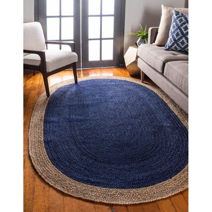Buy Braided Navy Blue 5' X 7' Oval Area Rug for Living Room ON SALE