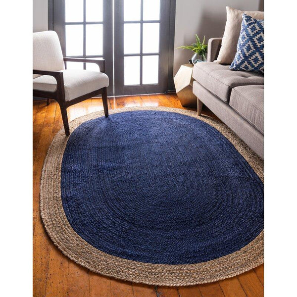 Buy Braided Navy Blue 5' X 7' Oval Area Rug for Living Room ON SALE