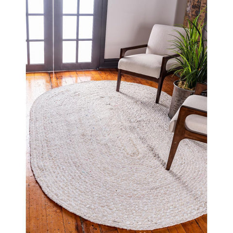 Buy Hand-Braided White Area Rug 5' X 7' for Living Room & Bedroom ON SALE
