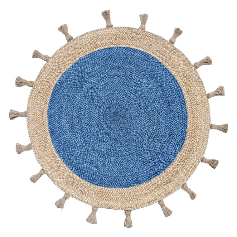 Buy Handwoven Round Jute Rug with tassels, fringes |  Jaipur Handloom