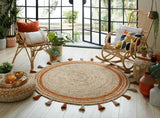 Buy Jute Carpets Online, Buy round jute Rugs with tassels in India