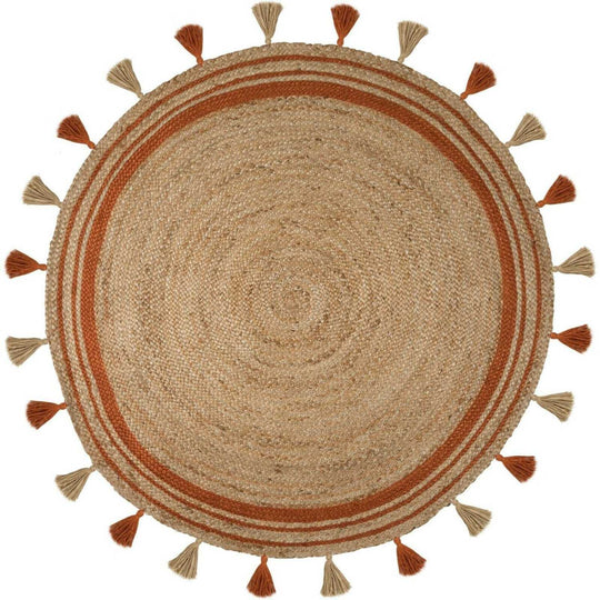 Buy Jute Carpets Online, Buy round jute Rugs with tassels in India
