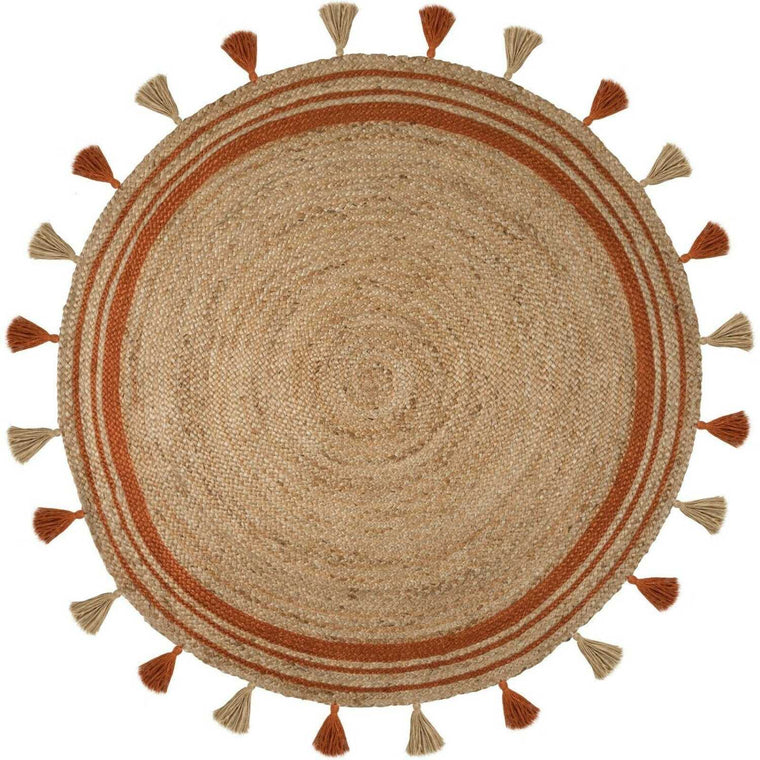 Buy Jute Carpets Online, Buy round jute Rugs with tassels in India