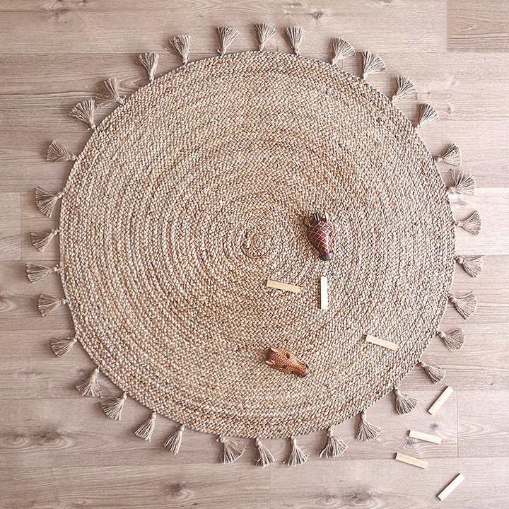 Buy Round Jute Rug with tassels Online In India - Jaipur Handlooom