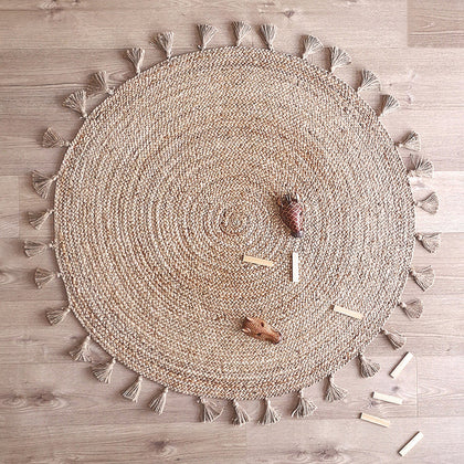 Buy Round Jute Rug with tassels Online In India - Jaipur Handlooom