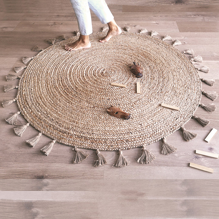 Buy Round Jute Rug with tassels Online In India - Jaipur Handlooom