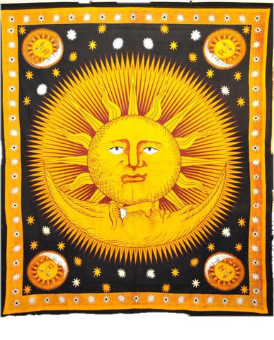 Celestial Sun Moon Stars Indian Dorm Tapestry Bohemian Beach Throw Blanket-Jaipur Handloom