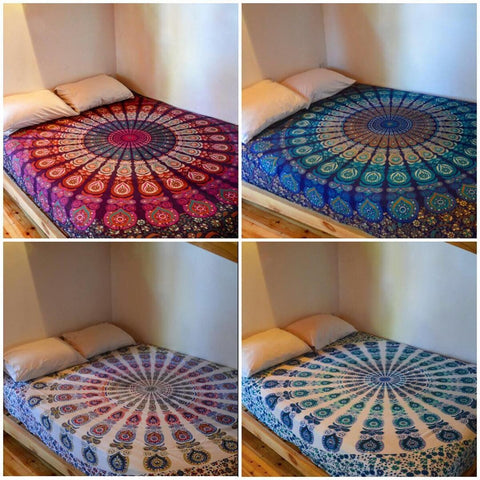 Cheap Christmas Gift - 4pc lot Mandala Tapestries Bohemian Queen Bedspread-Jaipur Handloom
