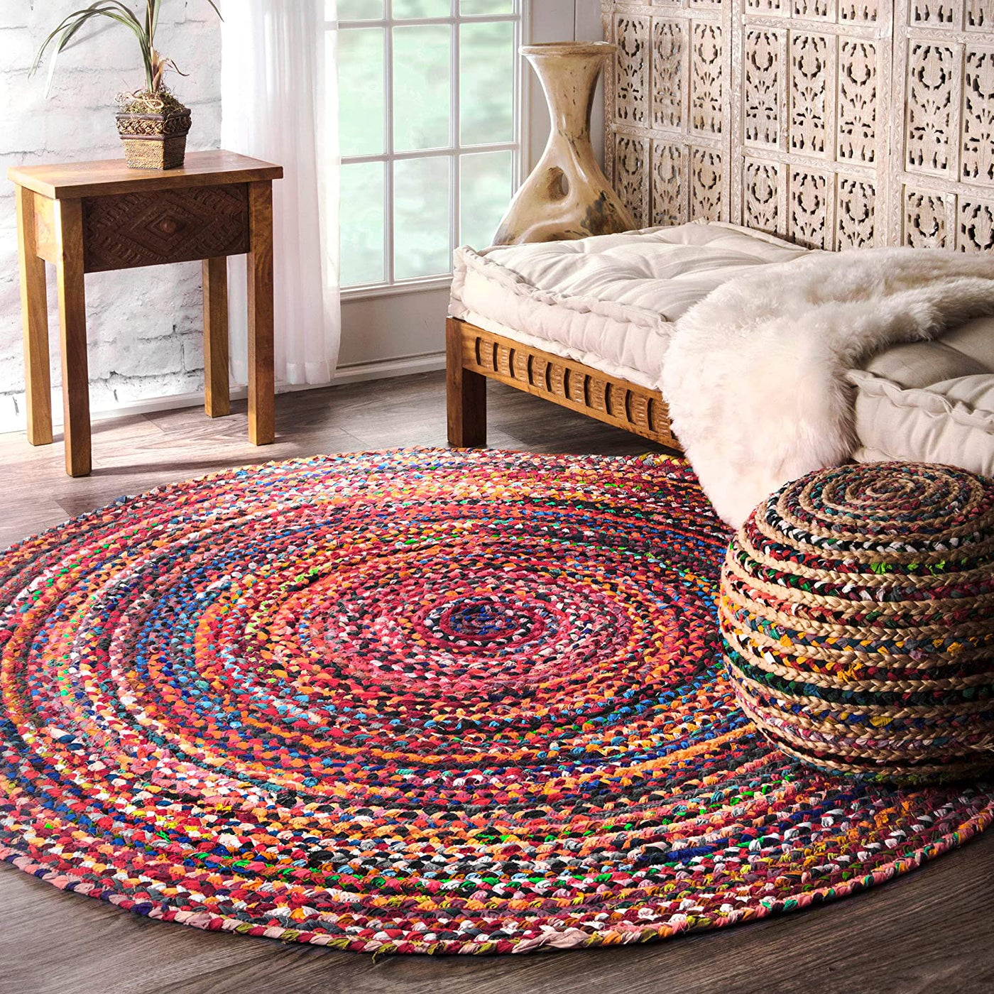 Jaipur Handloom - Chindi Round Rugs, Rag Rugs Round Chindi Rug for Living Room Bohemian Rugs