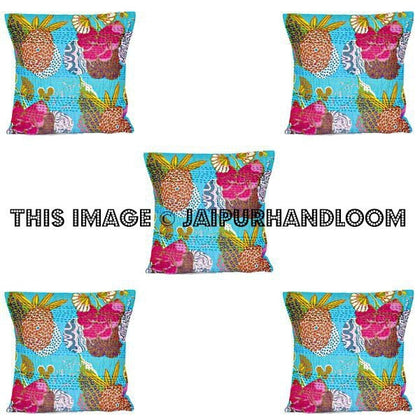 Christmas Gift 5pc indian kantha pillow in floral, gypsy kantha Pillow, Kantha Decorative throw Pillow, indian Pillow, Kantha Cushion Cover-Jaipur Handloom