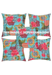 Christmas Gift 5pc indian kantha pillow in floral, gypsy kantha Pillow, Kantha Decorative throw Pillow, indian Pillow, Kantha Cushion Cover-Jaipur Handloom