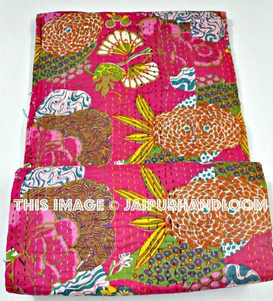 Christmas Gift Kantha Quilt, Pink Kantha Quilt, kantha throw Kantha Blanket, Kantha Bedspread, Twin Bedding, Twin Quilt, Indian Kantha Quilt-Jaipur Handloom
