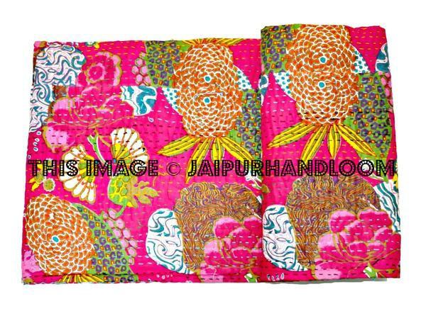 Christmas Gift Kantha Quilt, Pink Kantha Quilt, kantha throw Kantha Blanket, Kantha Bedspread, Twin Bedding, Twin Quilt, Indian Kantha Quilt-Jaipur Handloom