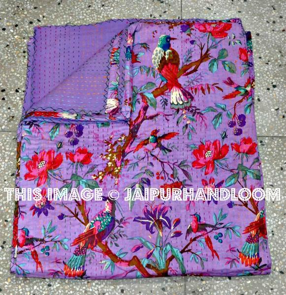 Christmas Gift Purple Kantha Quilt Indian quilt Bedspread Bed Cover Sari Quilt, Bohemian Bedding, Kantha Throw blanket, Kantha, Floral quilt-Jaipur Handloom