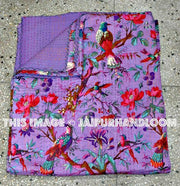 Christmas Gift Purple Kantha Quilt Indian quilt Bedspread Bed Cover Sari Quilt, Bohemian Bedding, Kantha Throw blanket, Kantha, Floral quilt-Jaipur Handloom