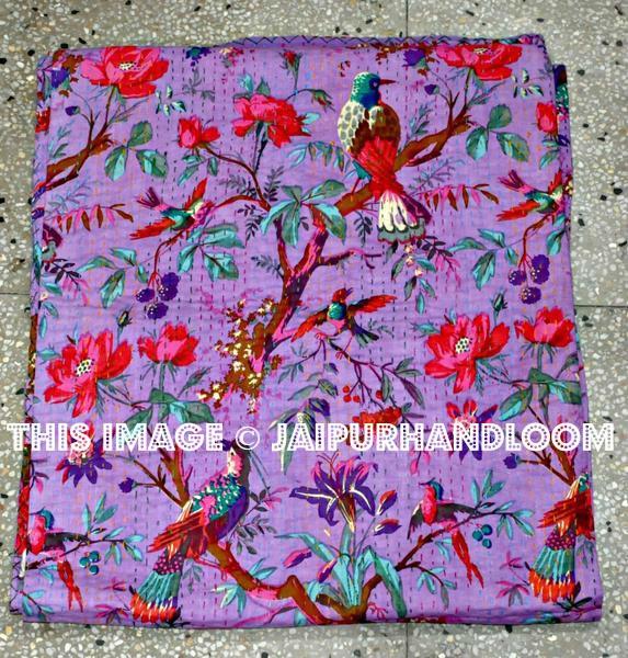 Christmas Gift Purple Kantha Quilt Indian quilt Bedspread Bed Cover Sari Quilt, Bohemian Bedding, Kantha Throw blanket, Kantha, Floral quilt-Jaipur Handloom