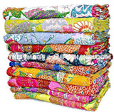 Christmas Gift - SET OF 5 Kantha Quilts, Kantha Bedcovers,Hand Quilted Bedcovers, Blankets, throws Bedspread Bedding Flower Print 60x90 inch-Jaipur Handloom
