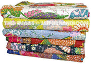 Christmas Gift - SET OF 5 Kantha Quilts, Kantha Bedcovers,Hand Quilted Bedcovers, Blankets, throws Bedspread Bedding Flower Print 60x90 inch-Jaipur Handloom