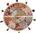 Christmas Gift XL 32" Round Floor Pillow floor Cushion in White gypsy Bohemian Patchwork floor cushion Vintage Indian Foot Stool Bean Bag-Jaipur Handloom