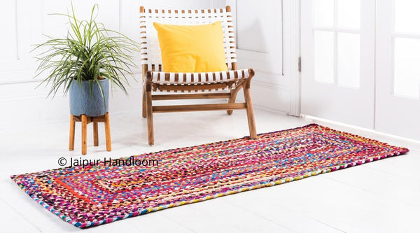 Chunky Braided Chindi Rug Runner | Indian Braided Solid Area Carpet Dhurrie - 2 X 8 ft-Jaipur Handloom