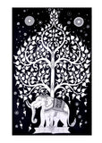 College tree tapestry black and white elephant tree of life tapestry-Jaipur Handloom