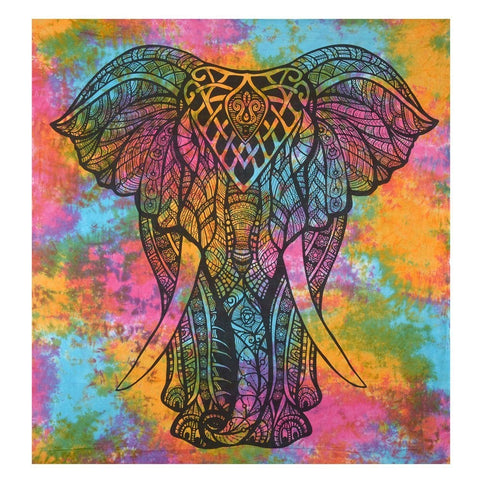 Colorful Tie Dye Elephant Tapestry Dorm Room Hippie Elephant Tapestry-Jaipur Handloom