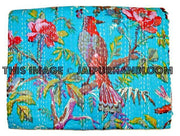 Cotton Indian sari kantha quilt, handmade reversible kantha blanket kantha throw bed cover bedding birds kantha bedspread bed cover tapestry-Jaipur Handloom