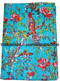Cotton Indian sari kantha quilt, handmade reversible kantha blanket kantha throw bed cover bedding birds kantha bedspread bed cover tapestry-Jaipur Handloom