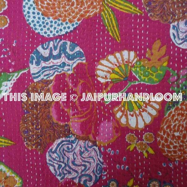 Cotton Kantha Quilt Tropicana Kantha Bedding Queen Kantha Bedspread