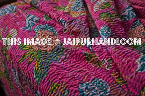 Cotton Kantha Quilt Tropicana Kantha Bedding Queen Kantha Bedspread